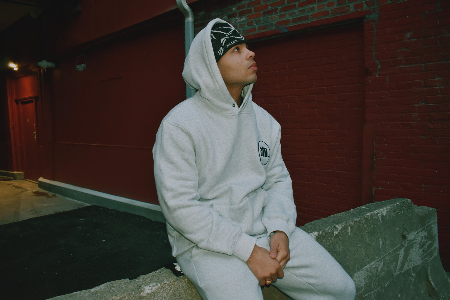 Light Grey “am.” Embroidered Hoodie