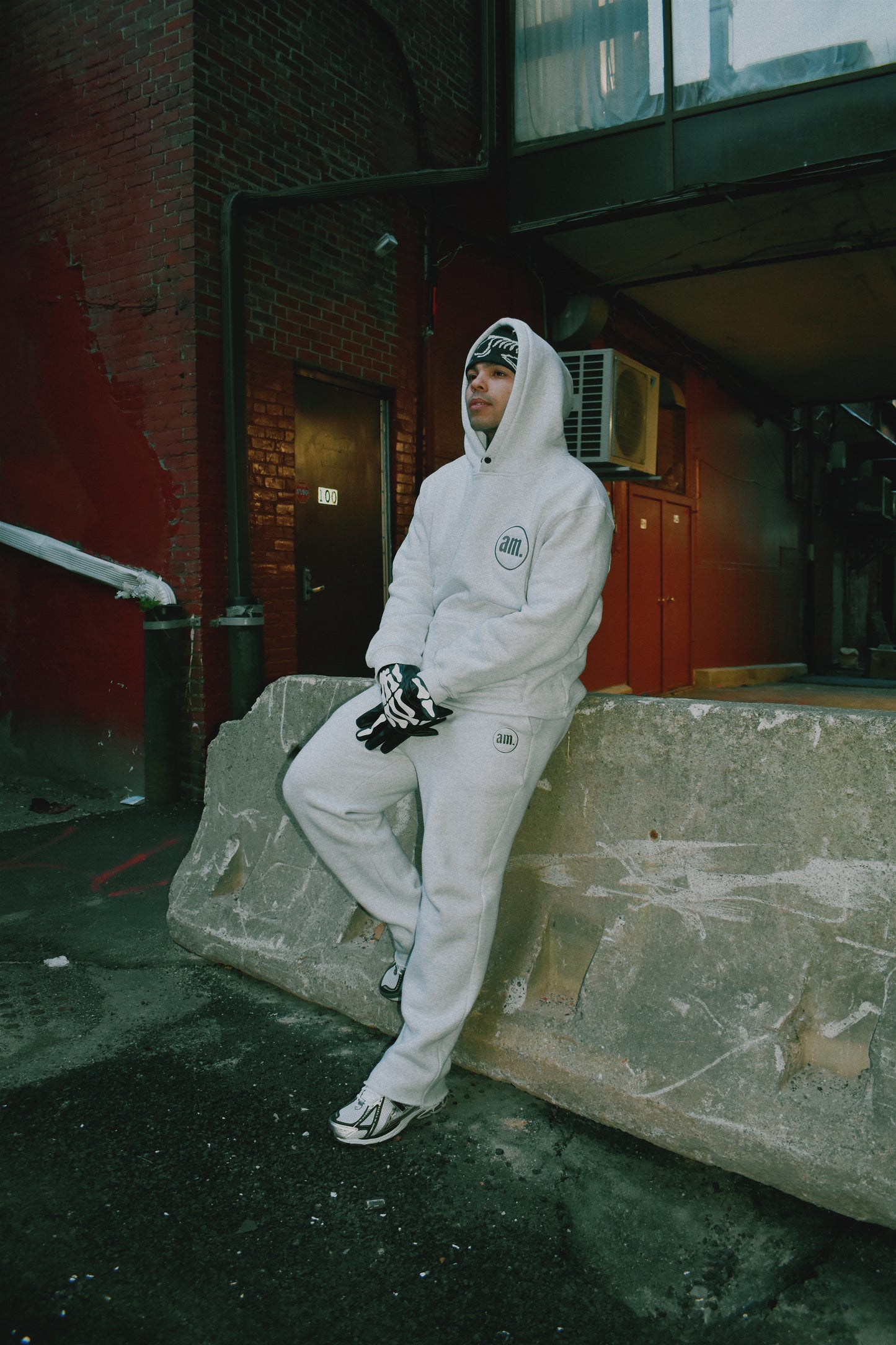 Light Grey “am.” Embroidered Sweatpants